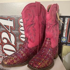 Roper Pink and Red Kids Western Boots